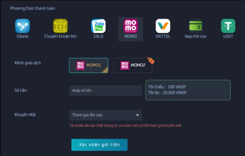 Nạp tiền qua Momo